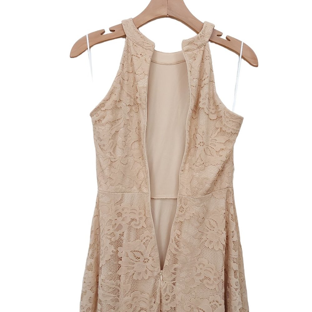 Dressystar Halter Floral Lace Cocktail Bridesmaid Dress High-Low Small Beige - Picture 9 of 12